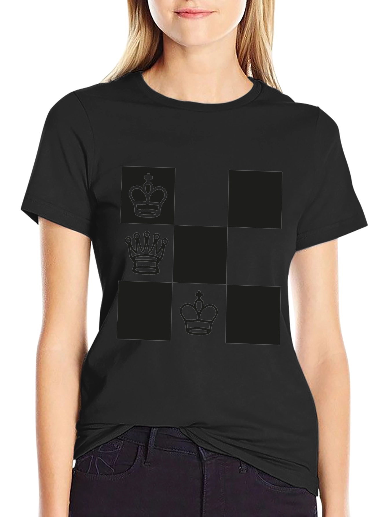 Chess Piece Patterned Graphic Tee - Black