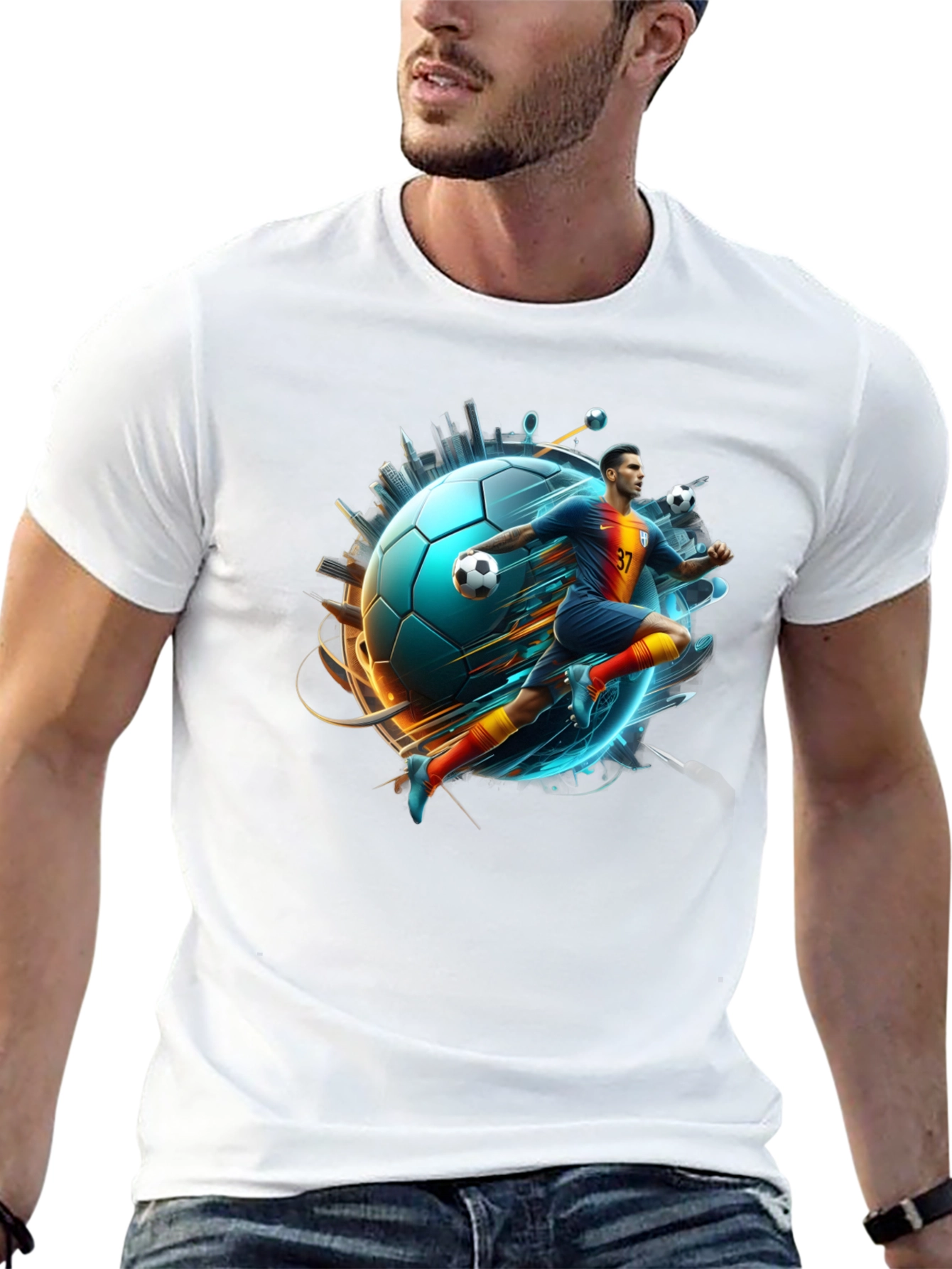 Soccer Star Graphic Tee - Black Cotton Blend