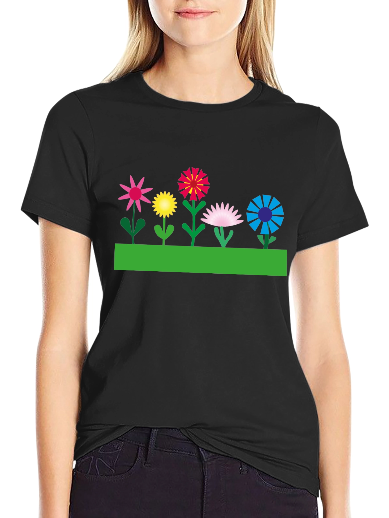 Floral Graphic T-Shirt - Black Cotton Tee