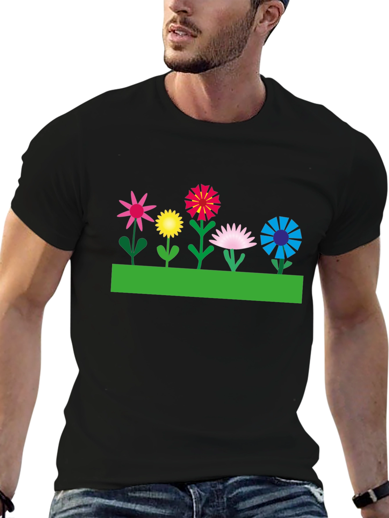 Floral Graphic T-Shirt - Black Cotton Tee