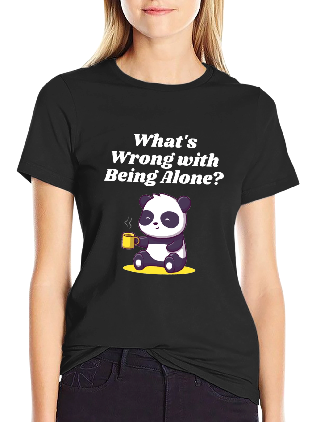 Alone Panda Graphic Tee - Relaxed Fit Black T-Shirt
