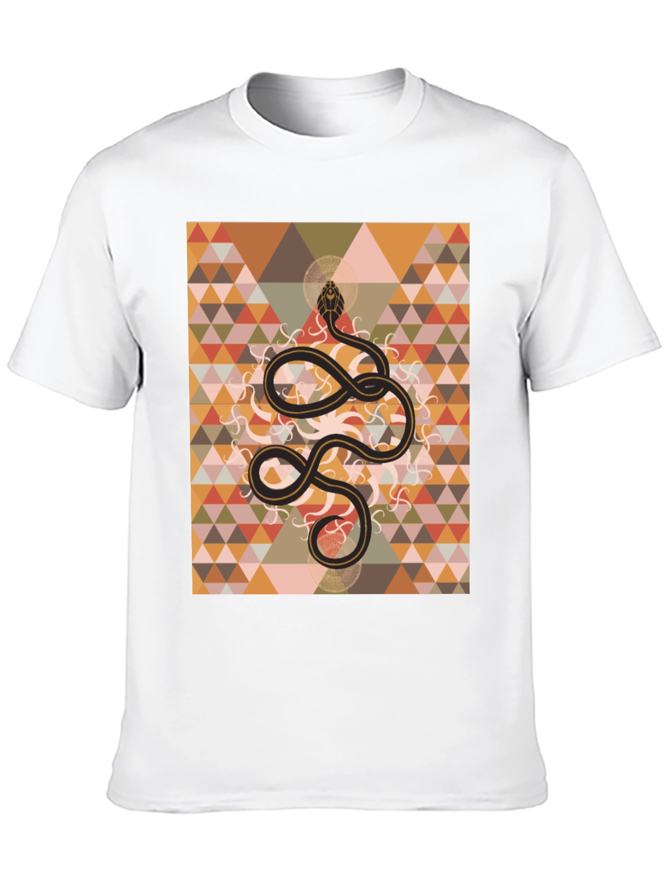 Geometric Snake Print Black T-Shirt