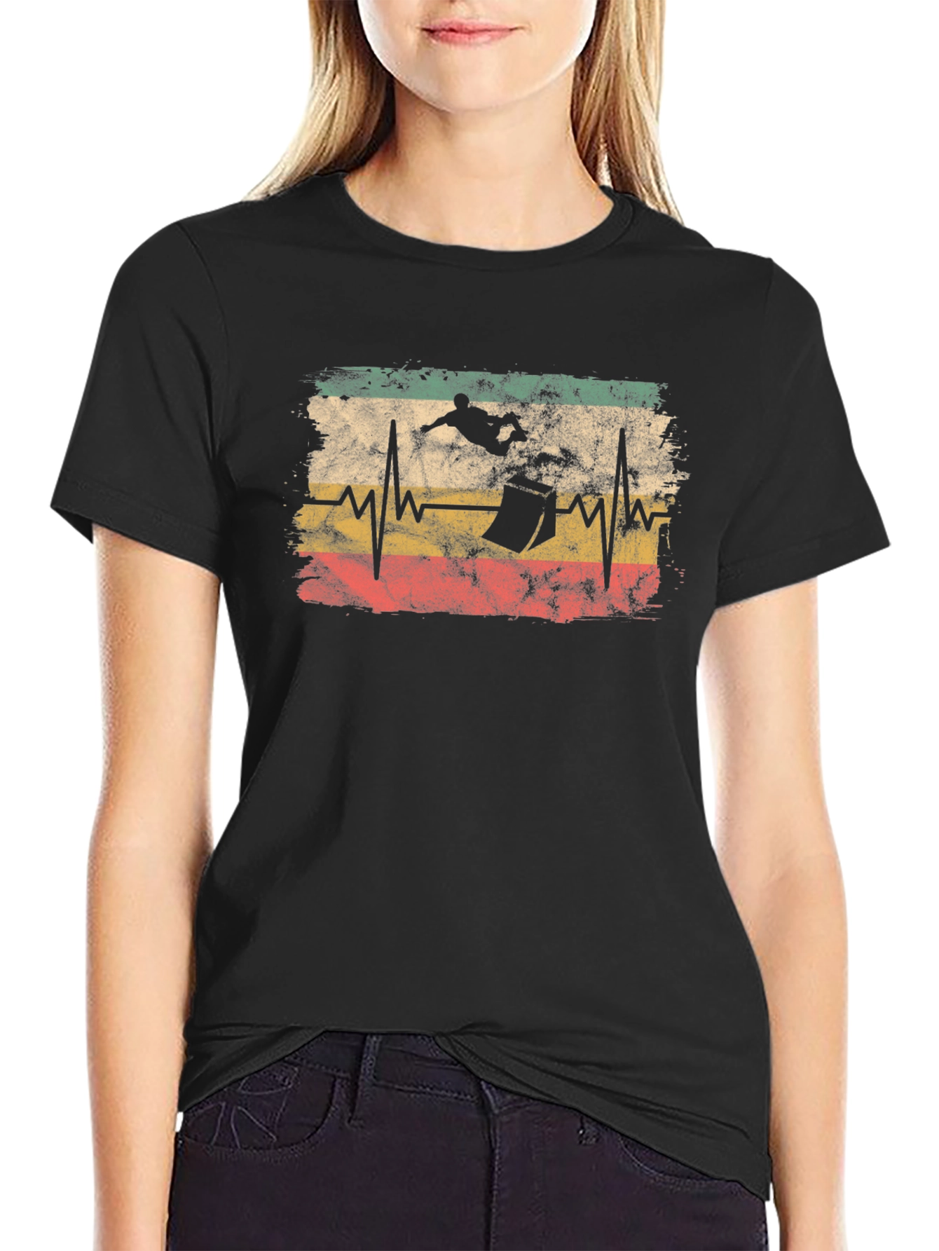 Skateboarding Heartbeat T-Shirt - Black Cotton Tee
