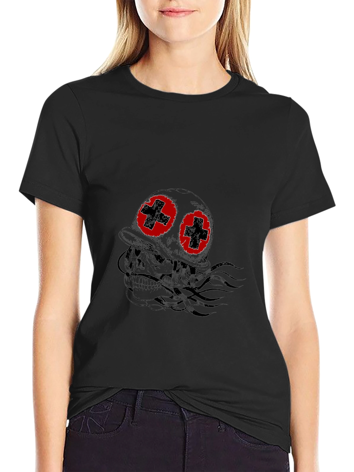 Skull with Helmet T-Shirt - Edgy Graphic Tee