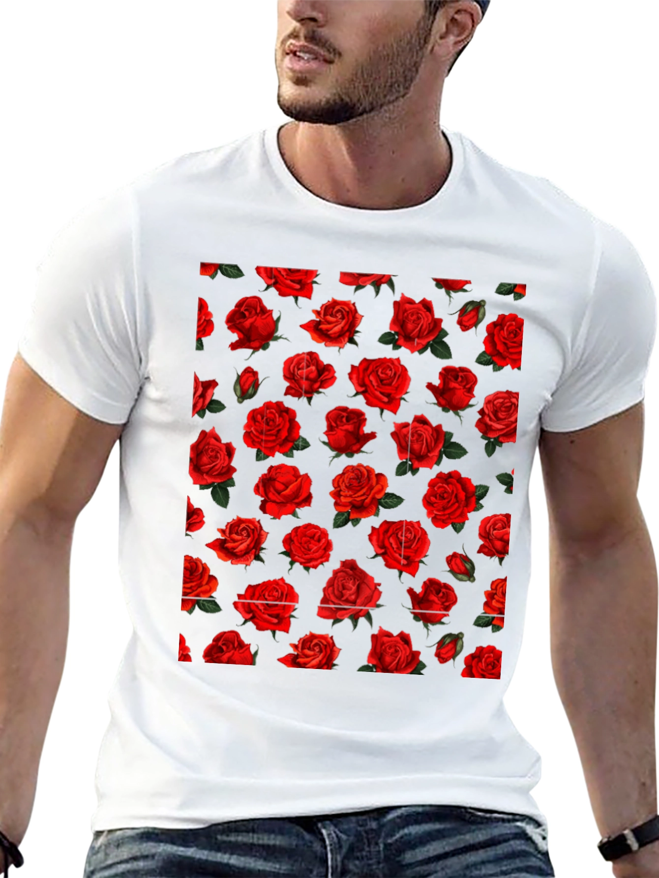 Rose Print Black T-Shirt