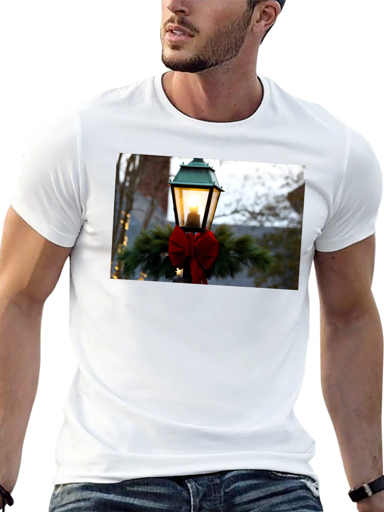 Holiday Light Post Graphic Tee - Festive Season Apparel