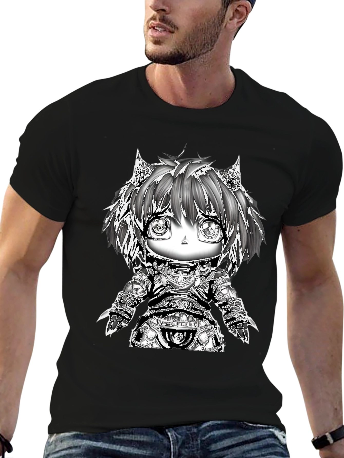 Anime Warrior Chibi Black T-Shirt
