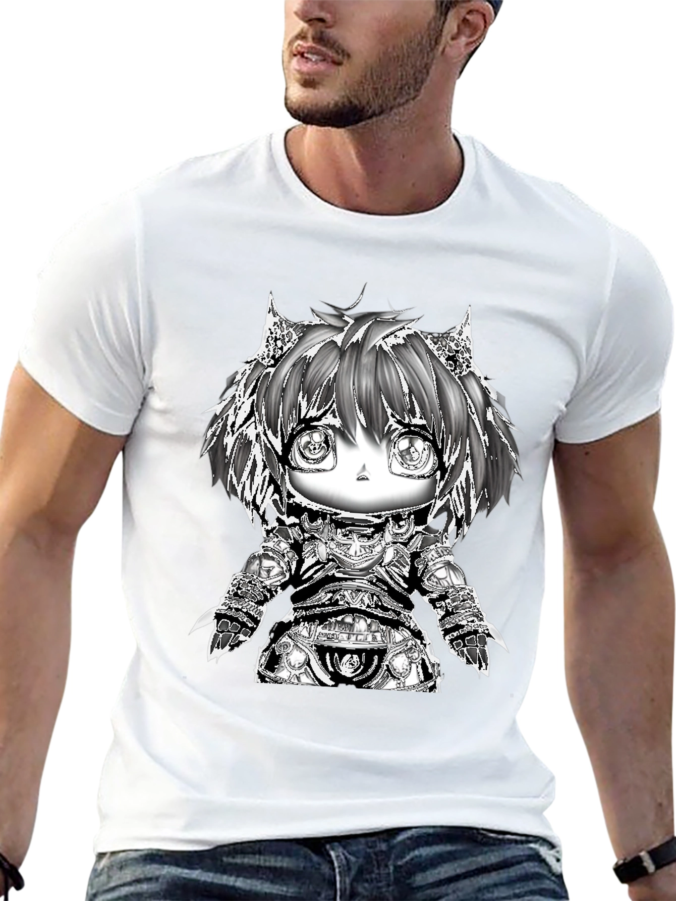 Anime Warrior Chibi Black T-Shirt