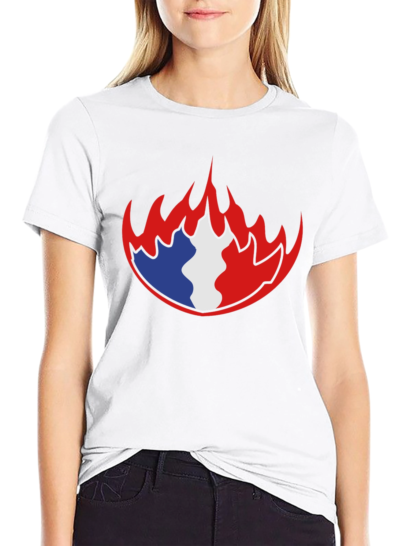 French Flag Fire Graphic Black T-Shirt