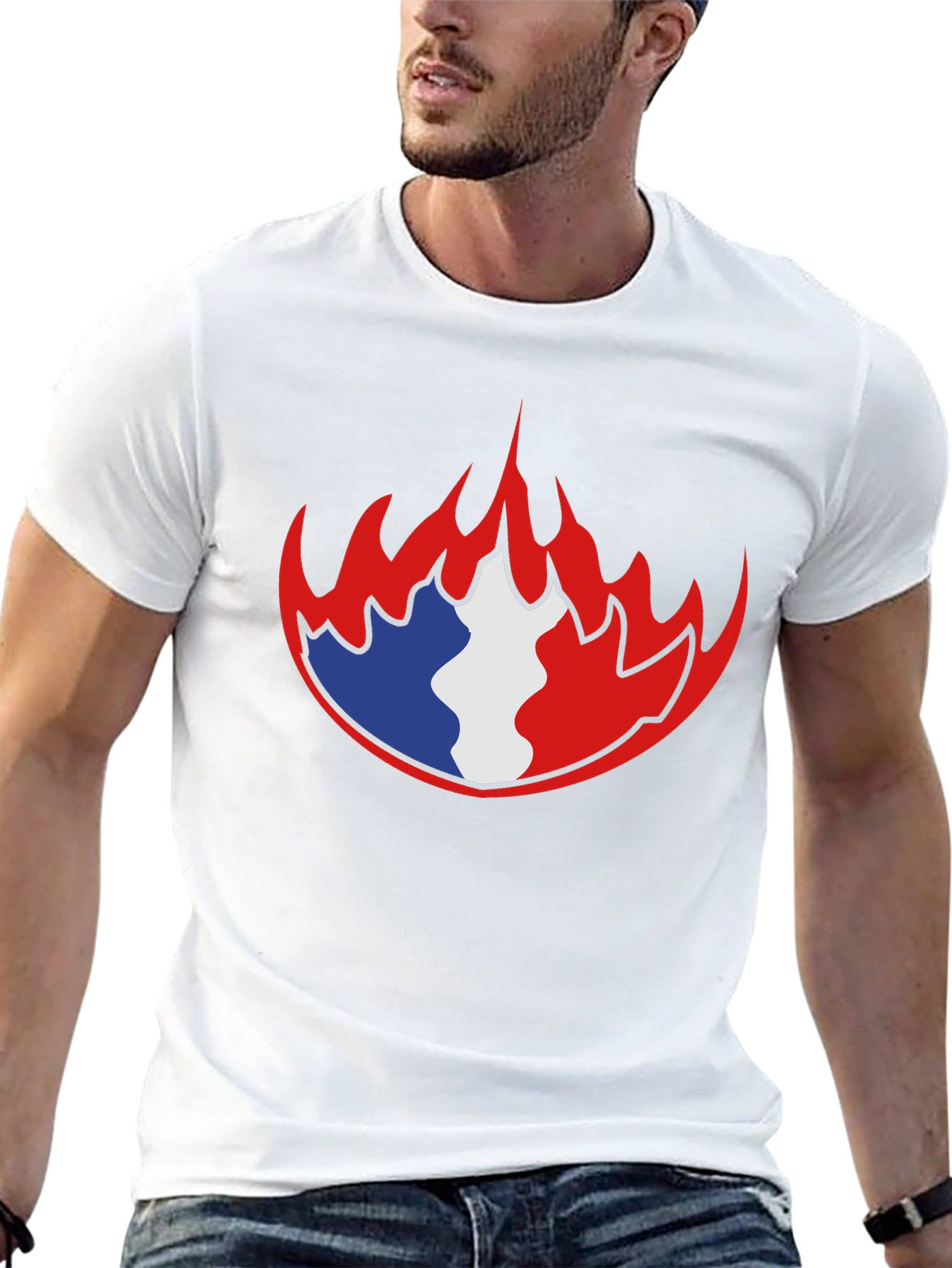 French Flag Fire Graphic Black T-Shirt