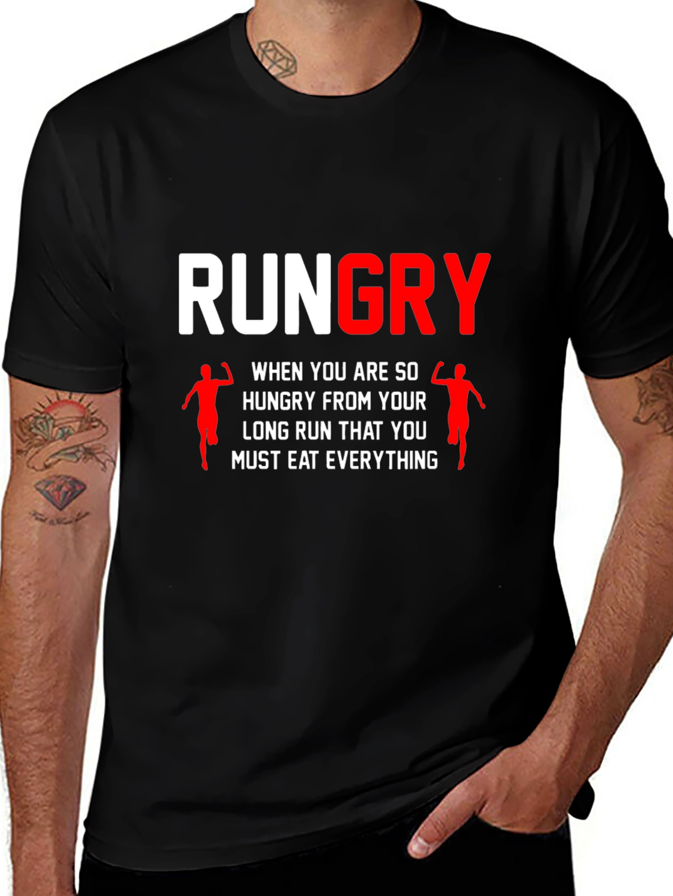 Rungry Mens Black Graphic Tee: Runners Hunger!