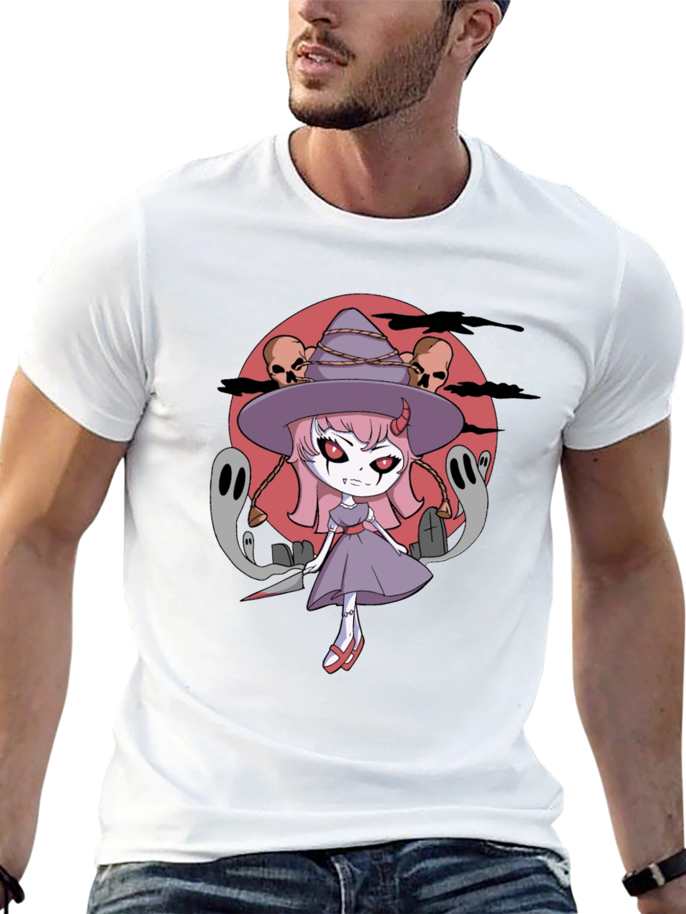 Halloween Anime Witch Graphic T-Shirt