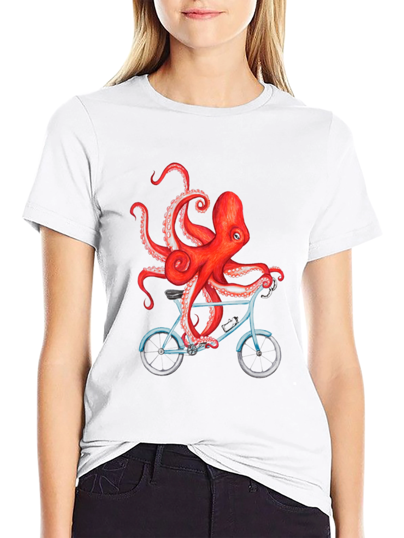 Octopus on Bike Graphic T-Shirt - Black