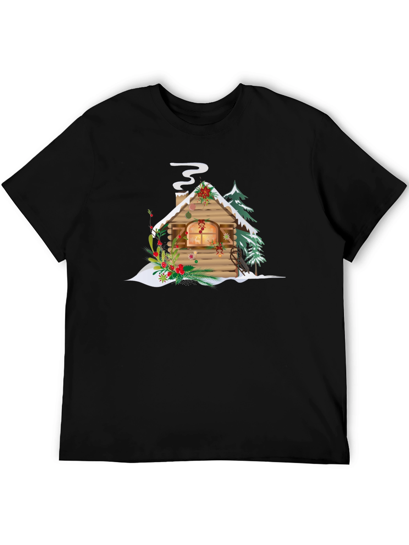 Christmas Cabin Graphic Tee - Holiday Season Apparel