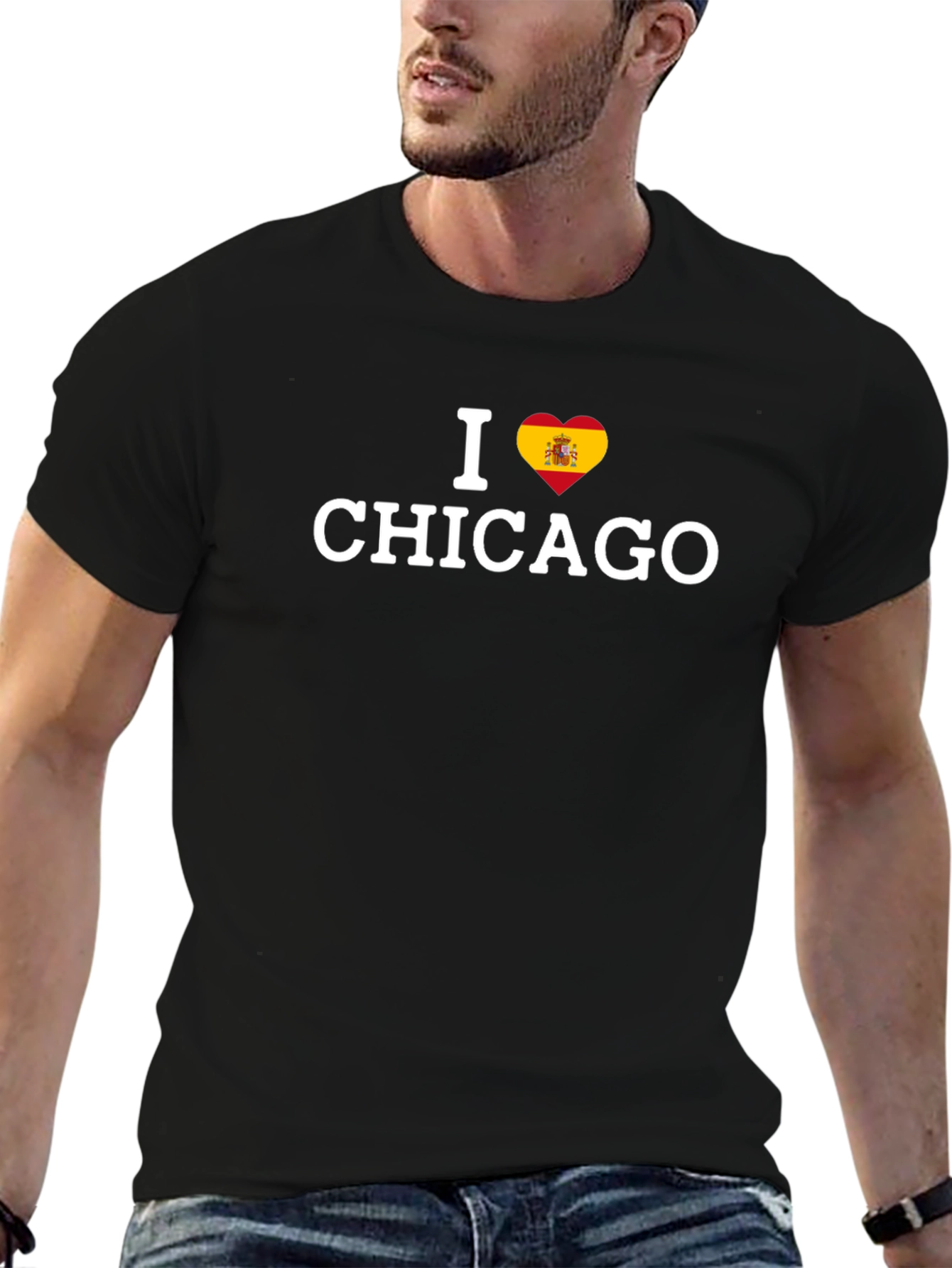 I Love Chicago Spain Flag Heart T-Shirt