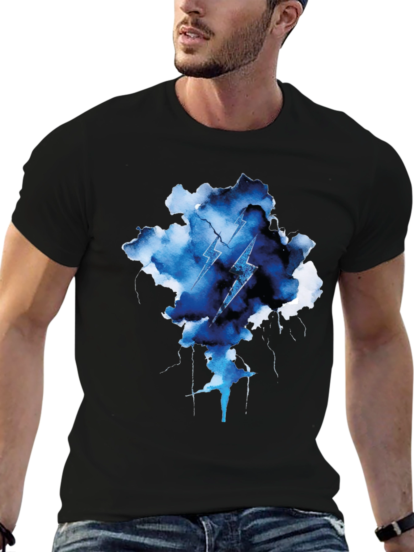 Lightning Bolt Cloud Graphic Tee - Black