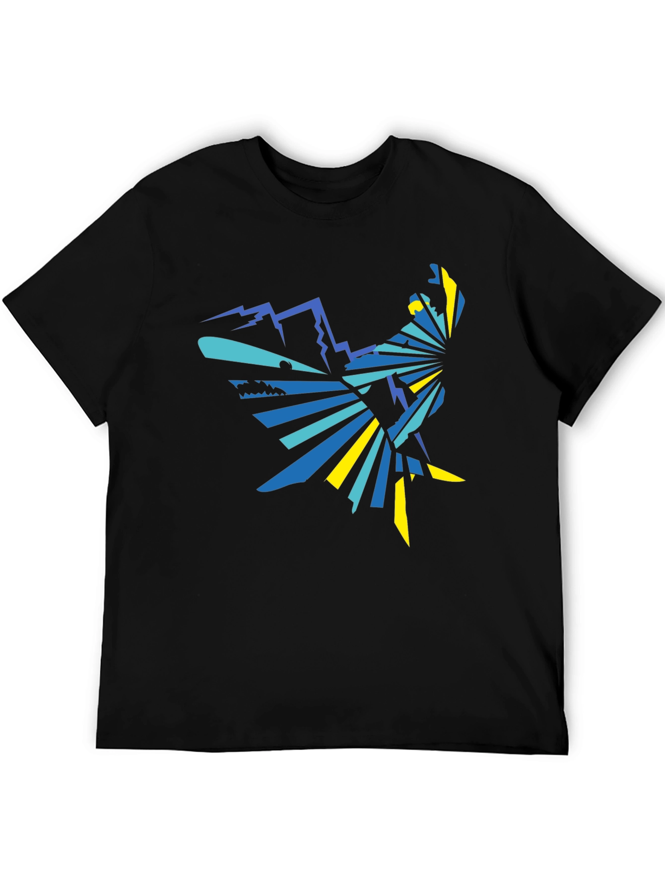 Geometric Mountain & Bird Graphic Tee - Black