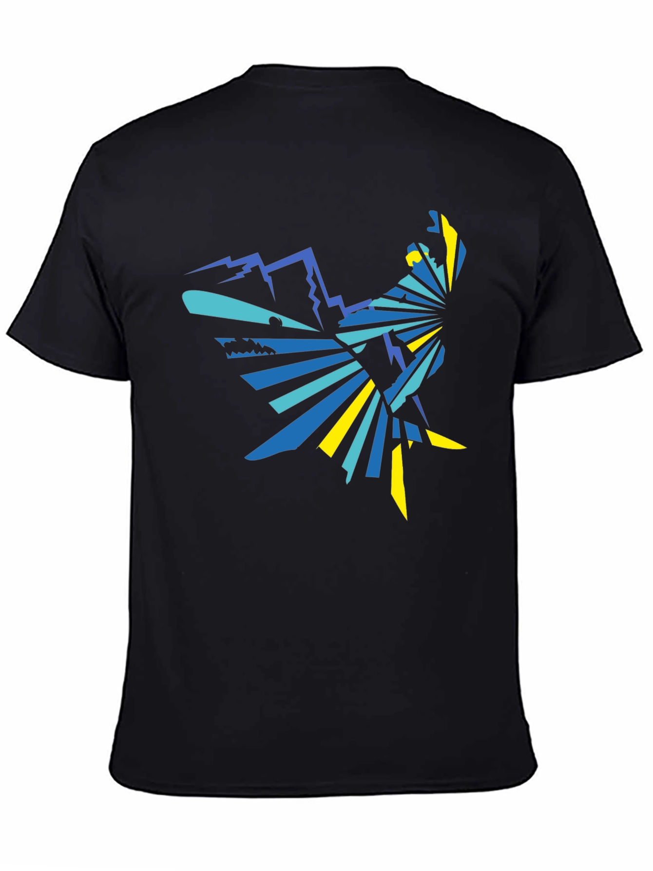 Geometric Mountain & Bird Graphic Tee - Black