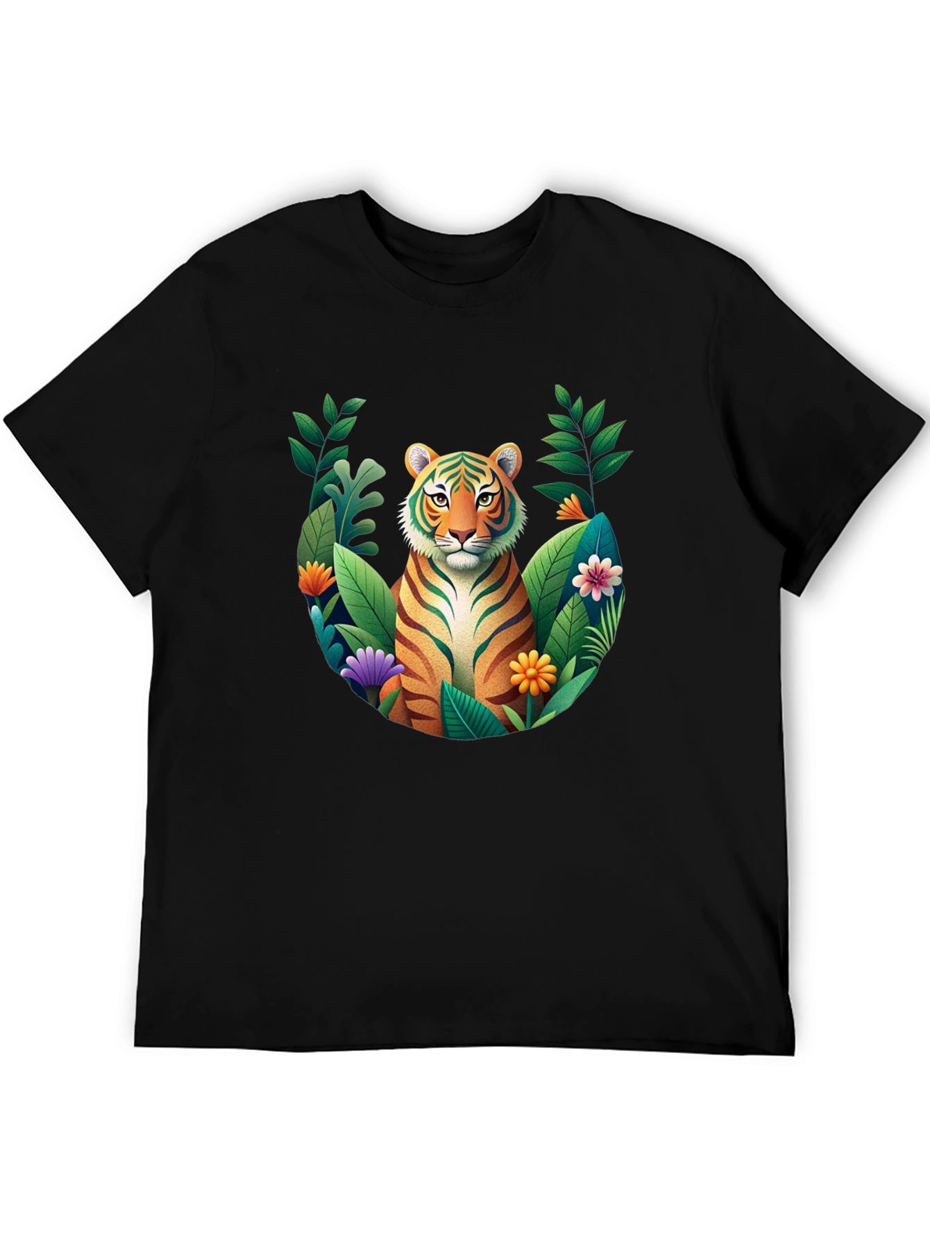 Tiger Floral Graphic Black T-Shirt