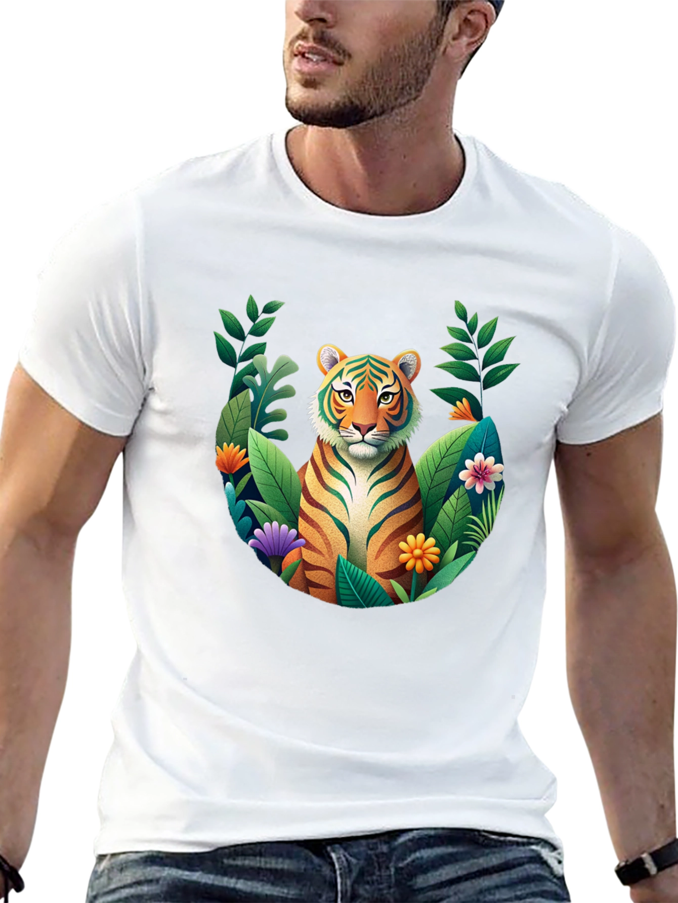 Tiger Floral Graphic Black T-Shirt