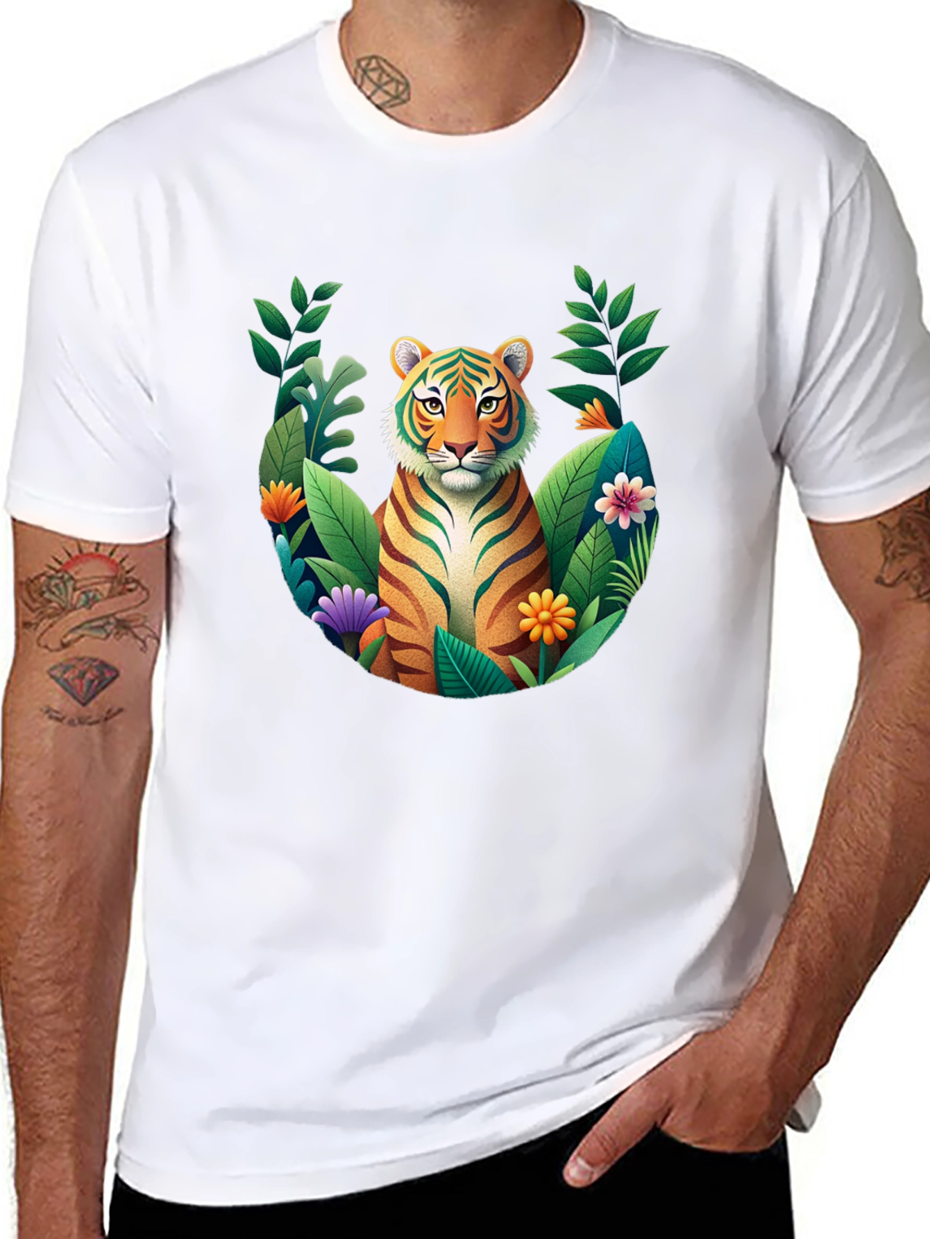Tiger Floral Graphic Black T-Shirt