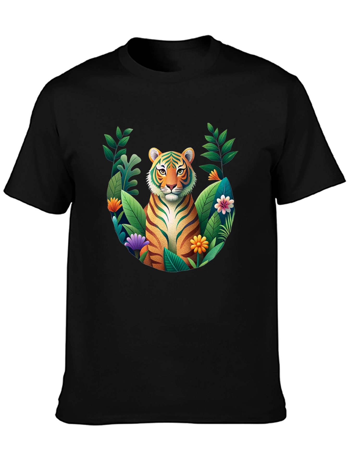 Tiger Floral Graphic Black T-Shirt