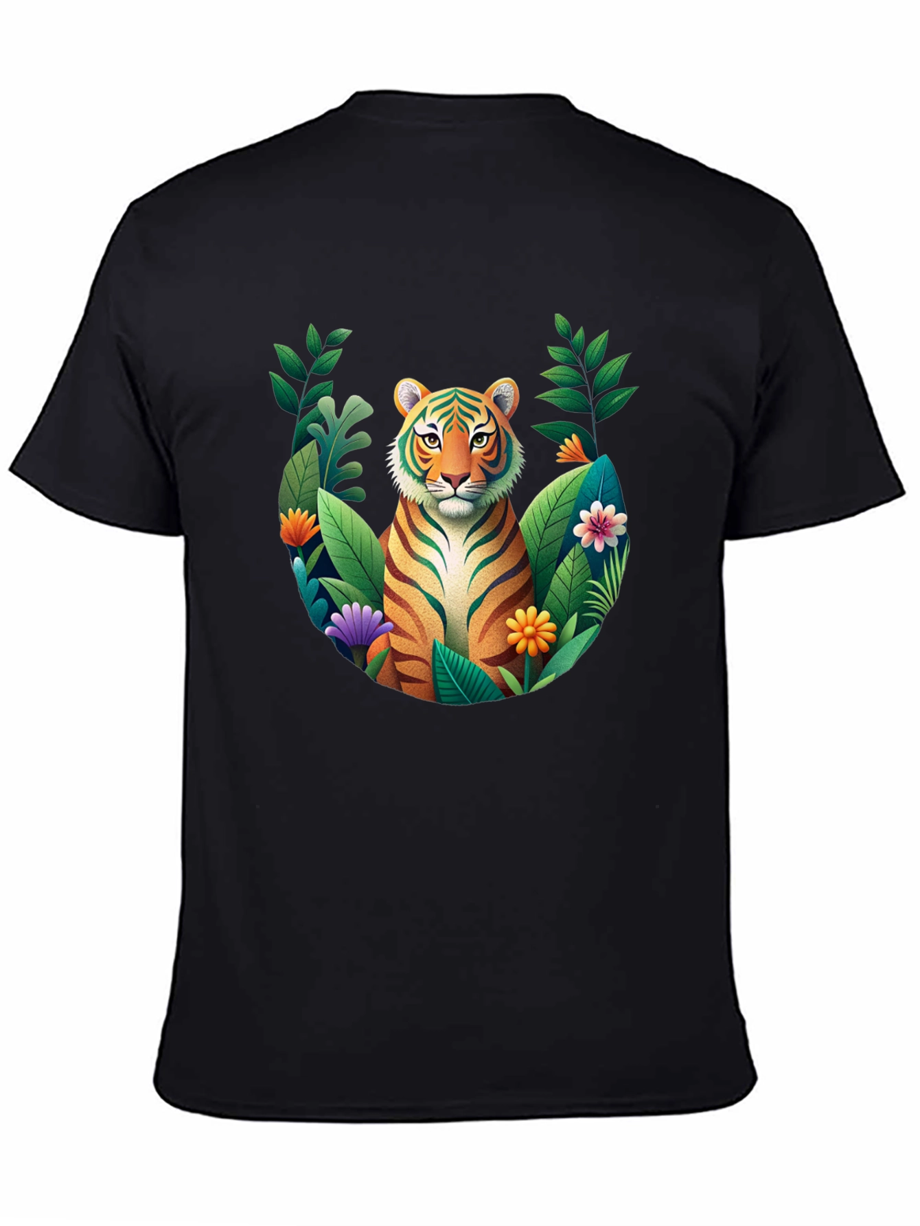 Tiger Floral Graphic Black T-Shirt