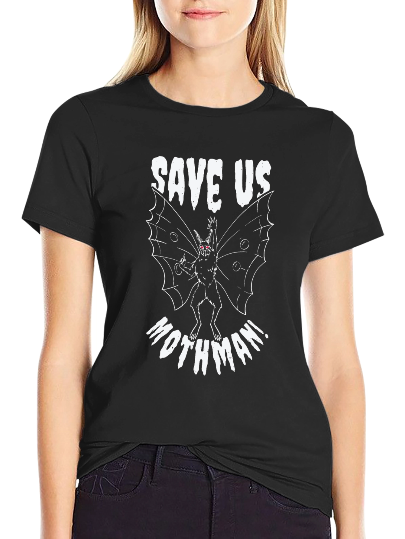 Save Us Mothman! Black Graphic Tee