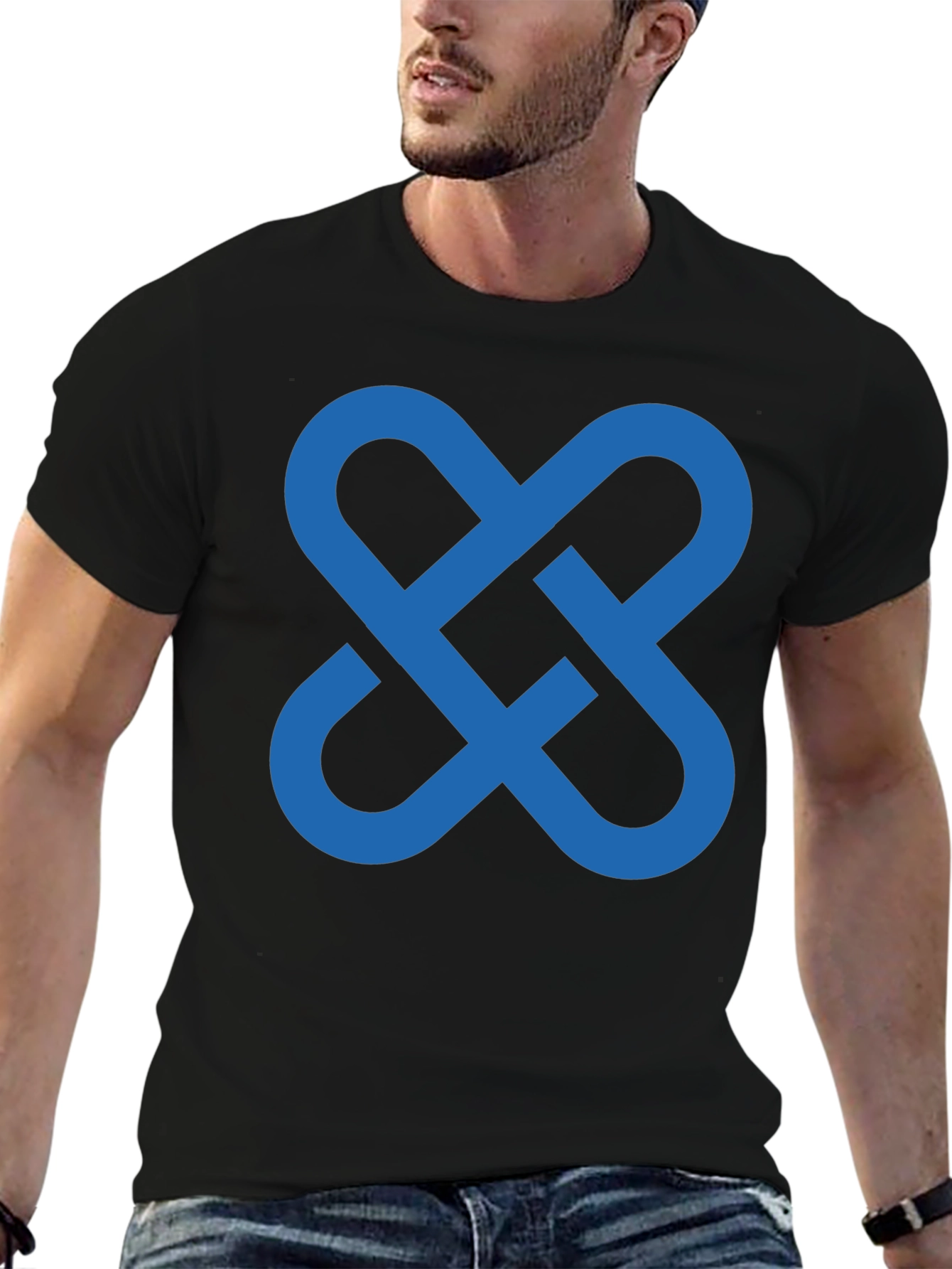 Stylish Black T-Shirt with Blue Interlocking Symbol