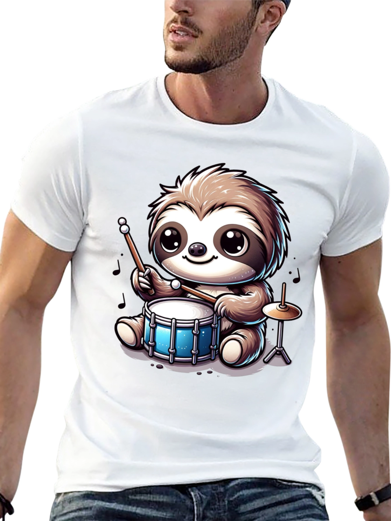Sloth Drummer Graphic Tee - Adorable Animal T-Shirt