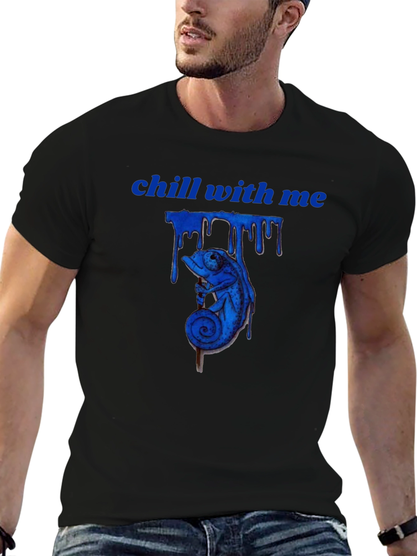 Chill With Me Chameleon Graphic Tee - Black