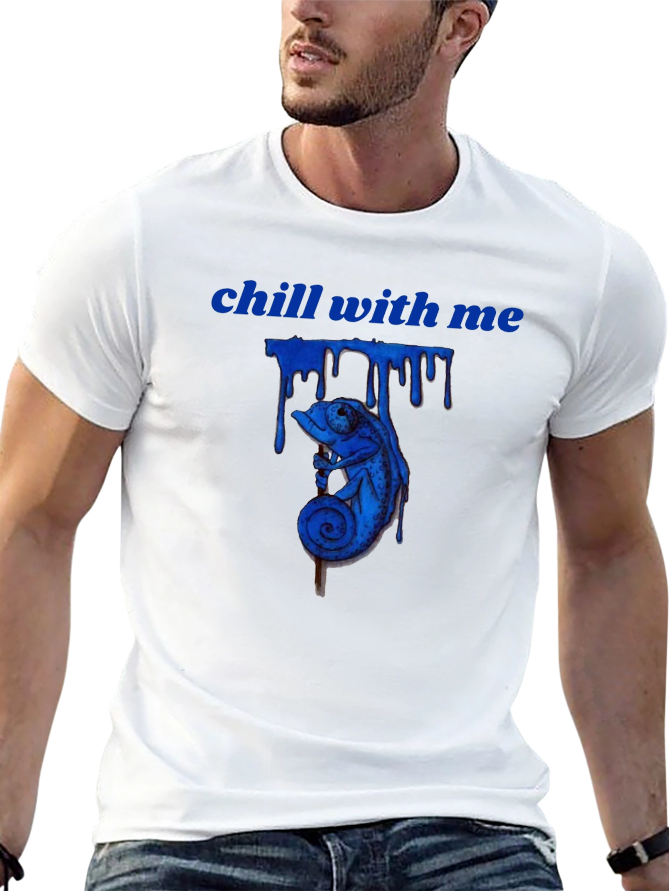 Chill With Me Chameleon Graphic Tee - Black
