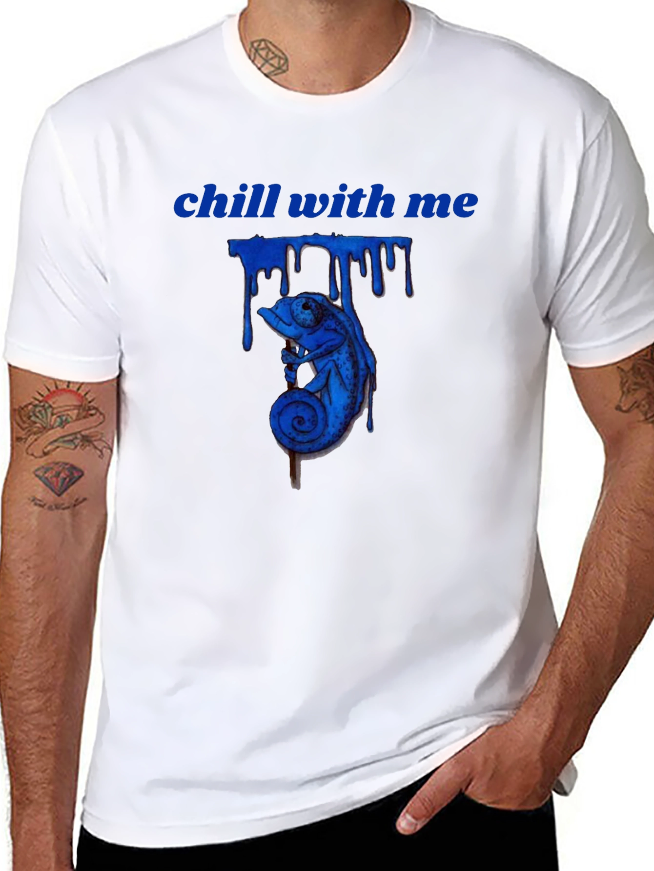 Chill With Me Chameleon Graphic Tee - Black