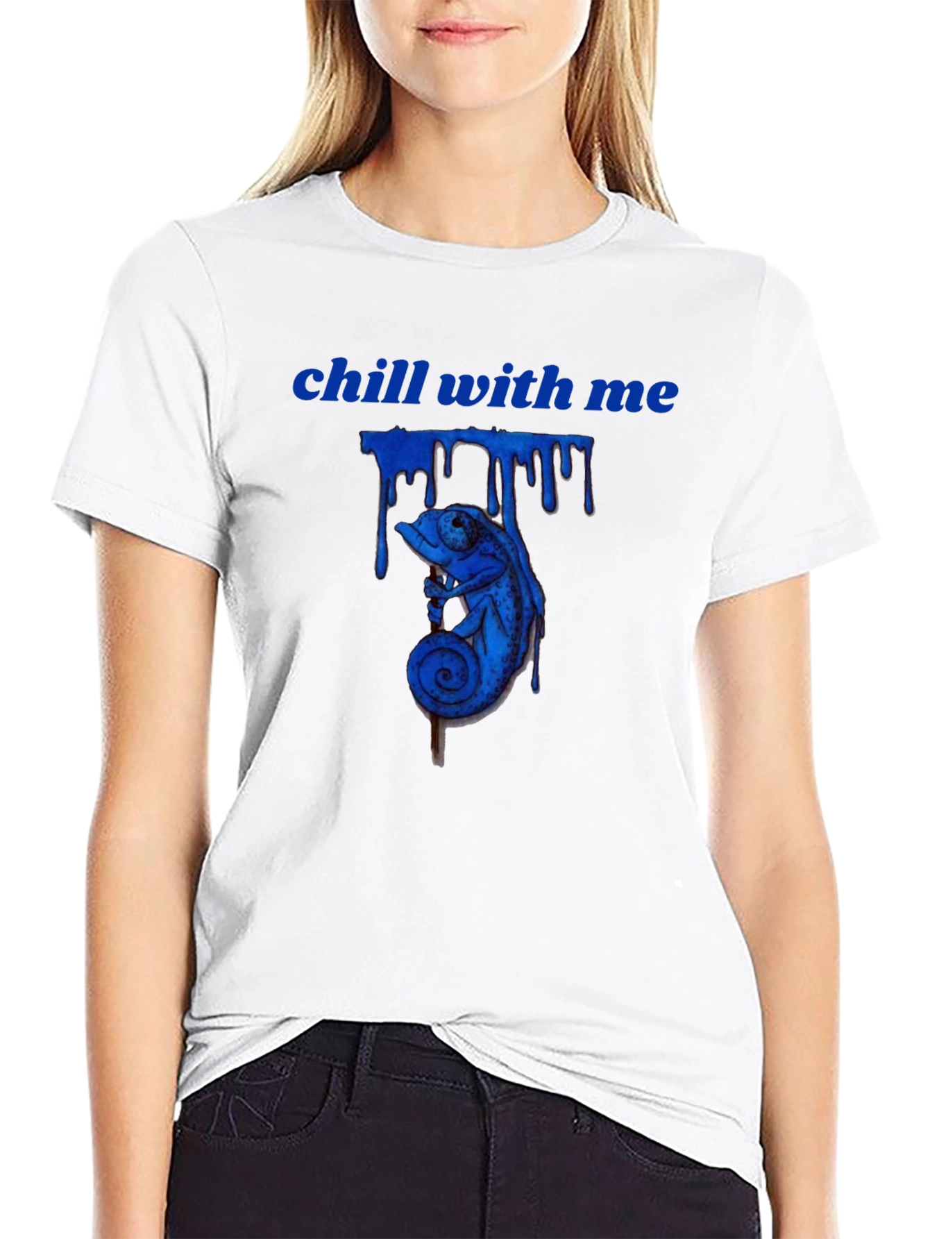 Chill With Me Chameleon Graphic Tee - Black