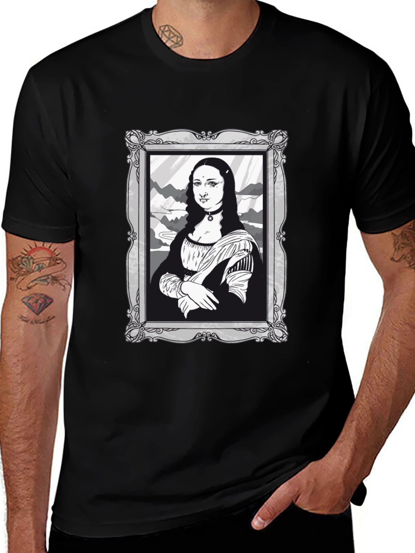 Mona Lisa Graphic Tee - Black Cotton T-Shirt