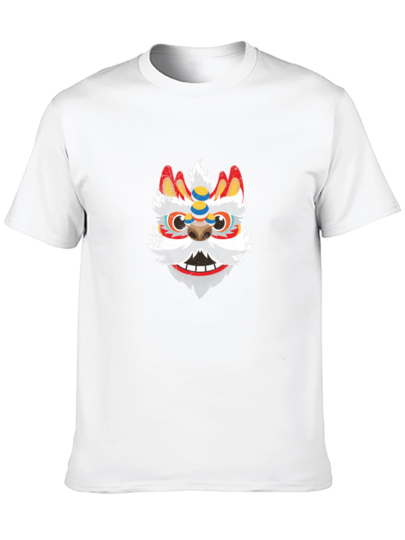 Black Tee with Chinese Lion Dance Mask Graphic