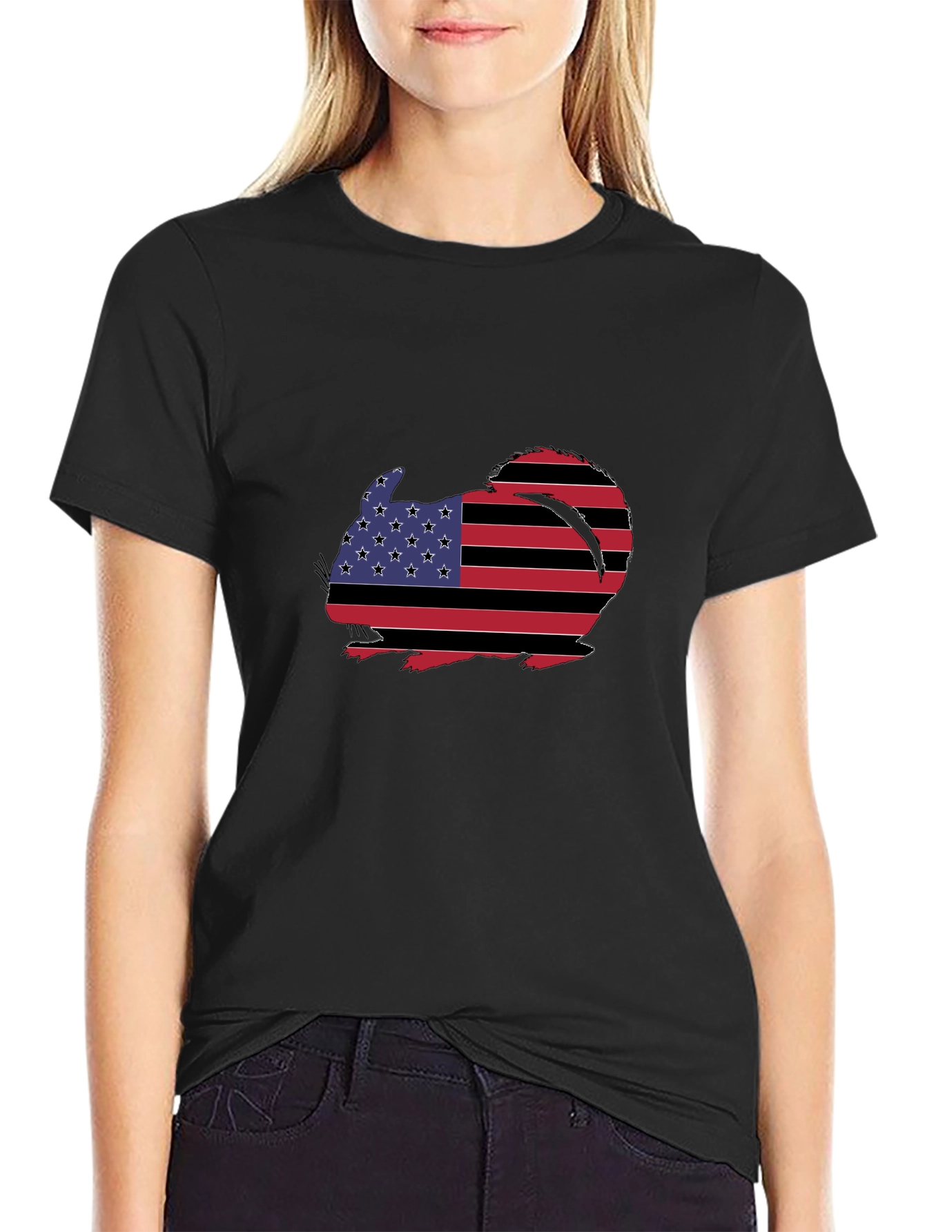 Patriotic Chinchilla Graphic Tee - Mens Black T-Shirt