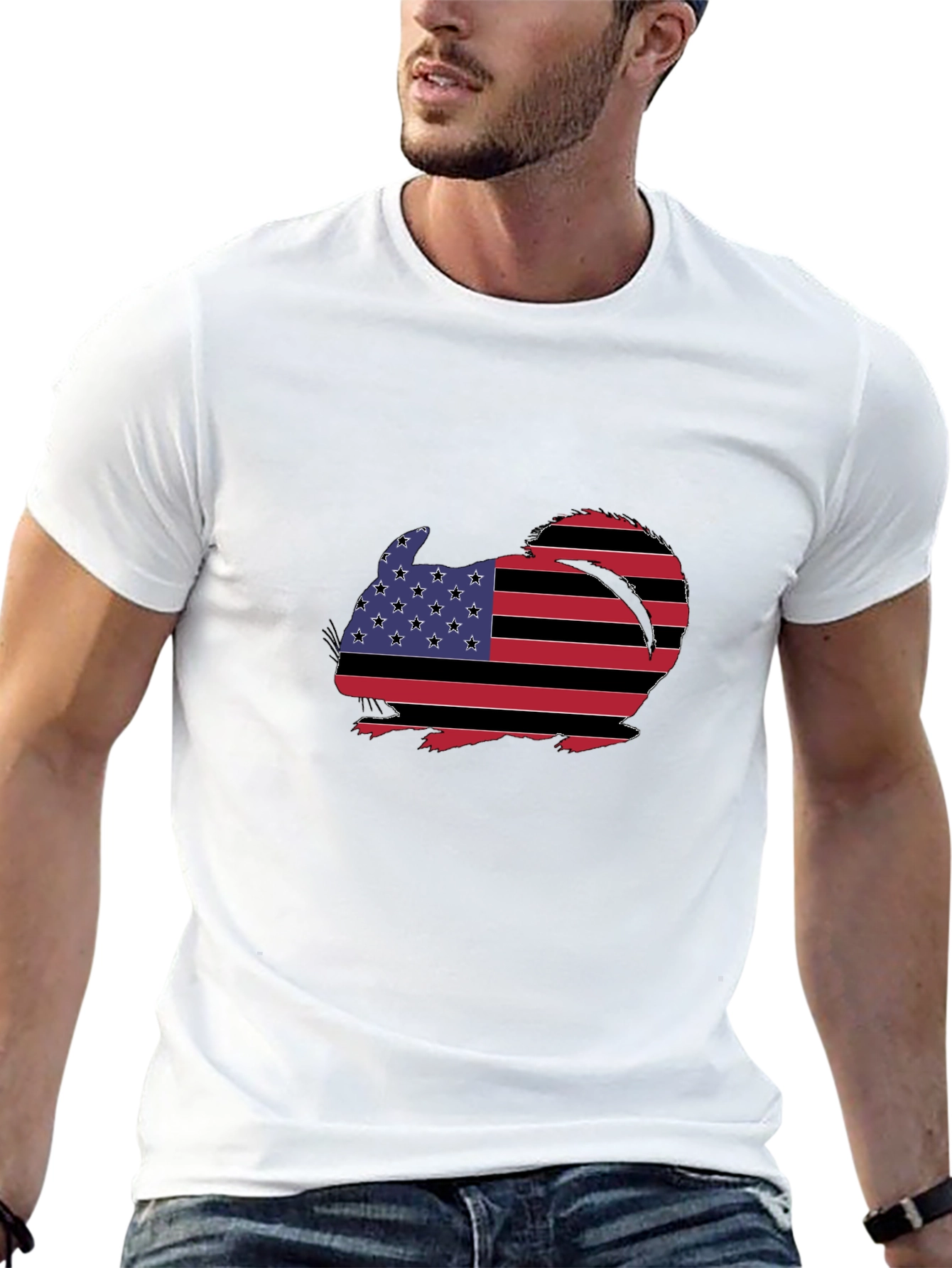 Patriotic Chinchilla Graphic Tee - Mens Black T-Shirt
