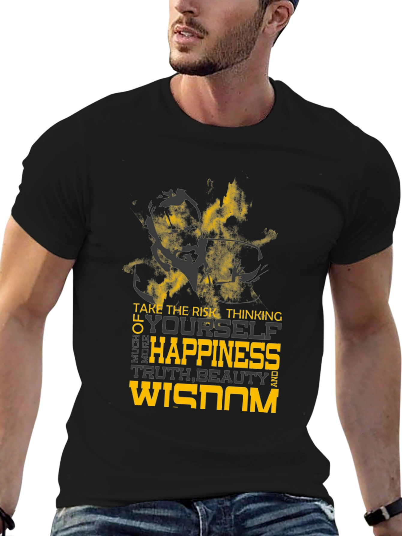 Motivational Graphic Tee - Risk Happiness Wisdom