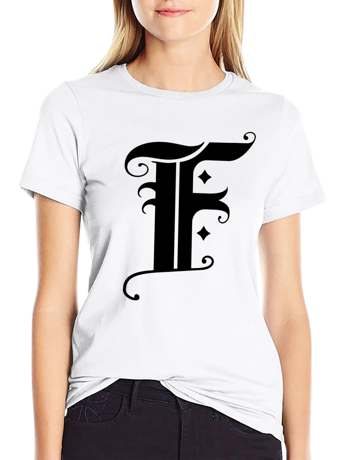 Gothic Initial F Black T-Shirt