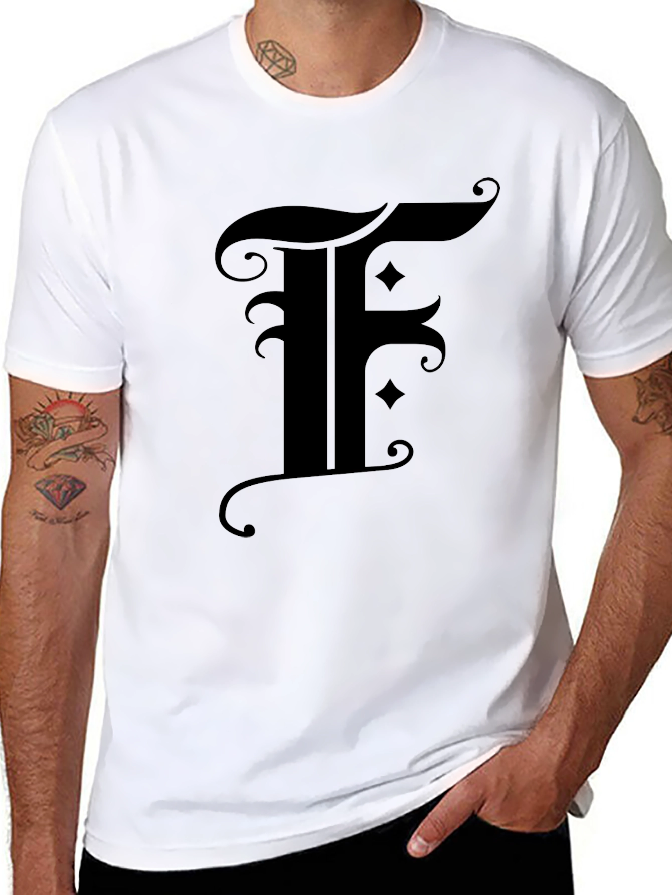 Gothic Initial F Black T-Shirt