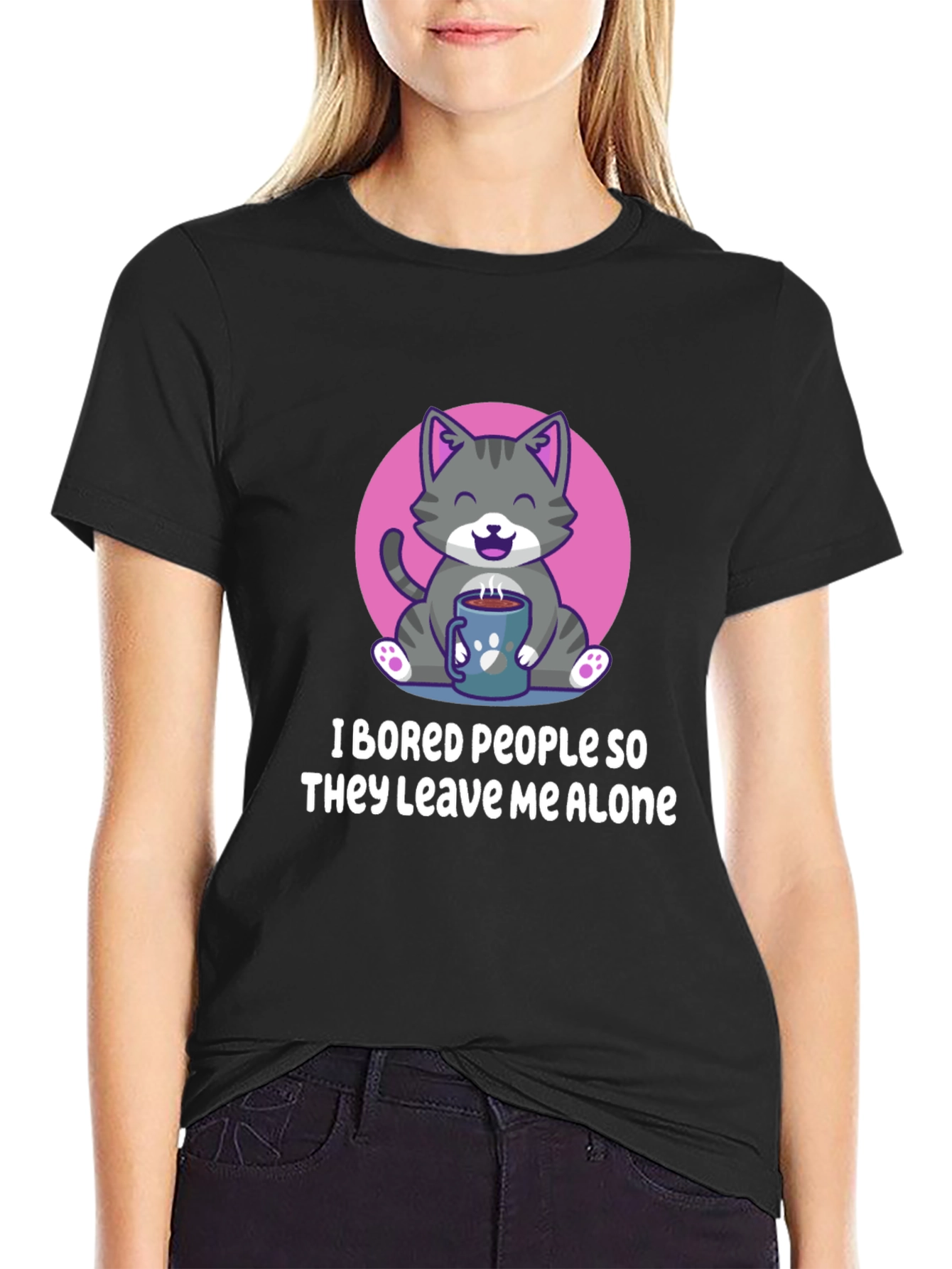 Funny Cat I Bored People Graphic Tee