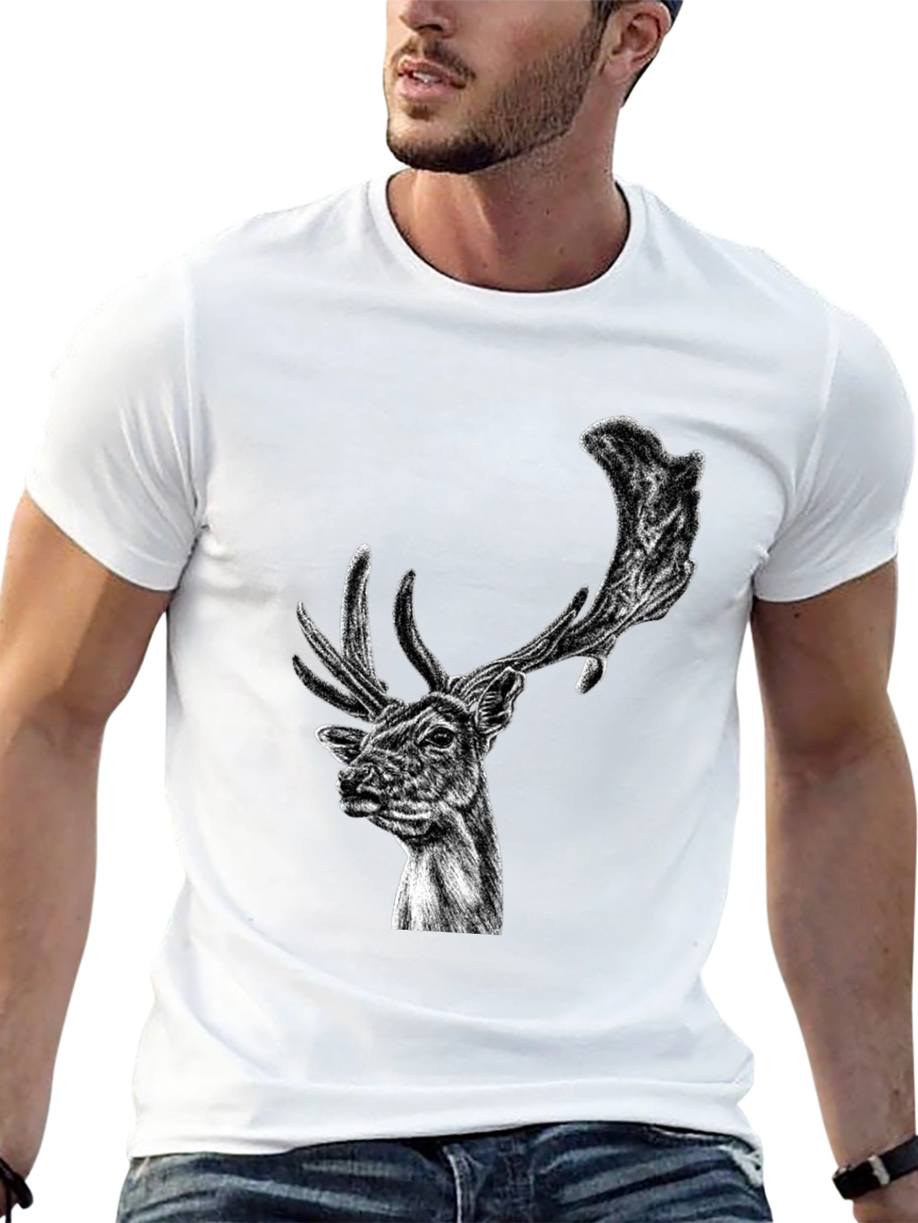 Black Deer Graphic Tee - Wildlife Art Shirt