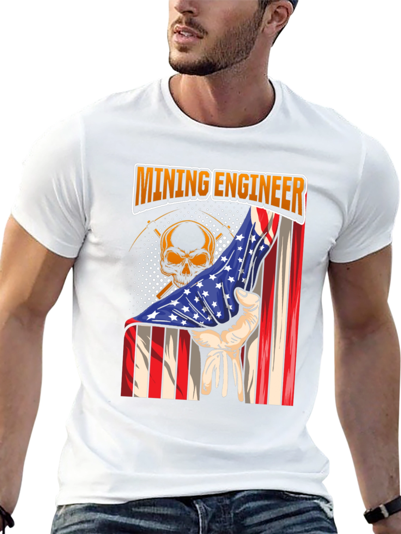 Mining Engineer American Flag Skull T-Shirt