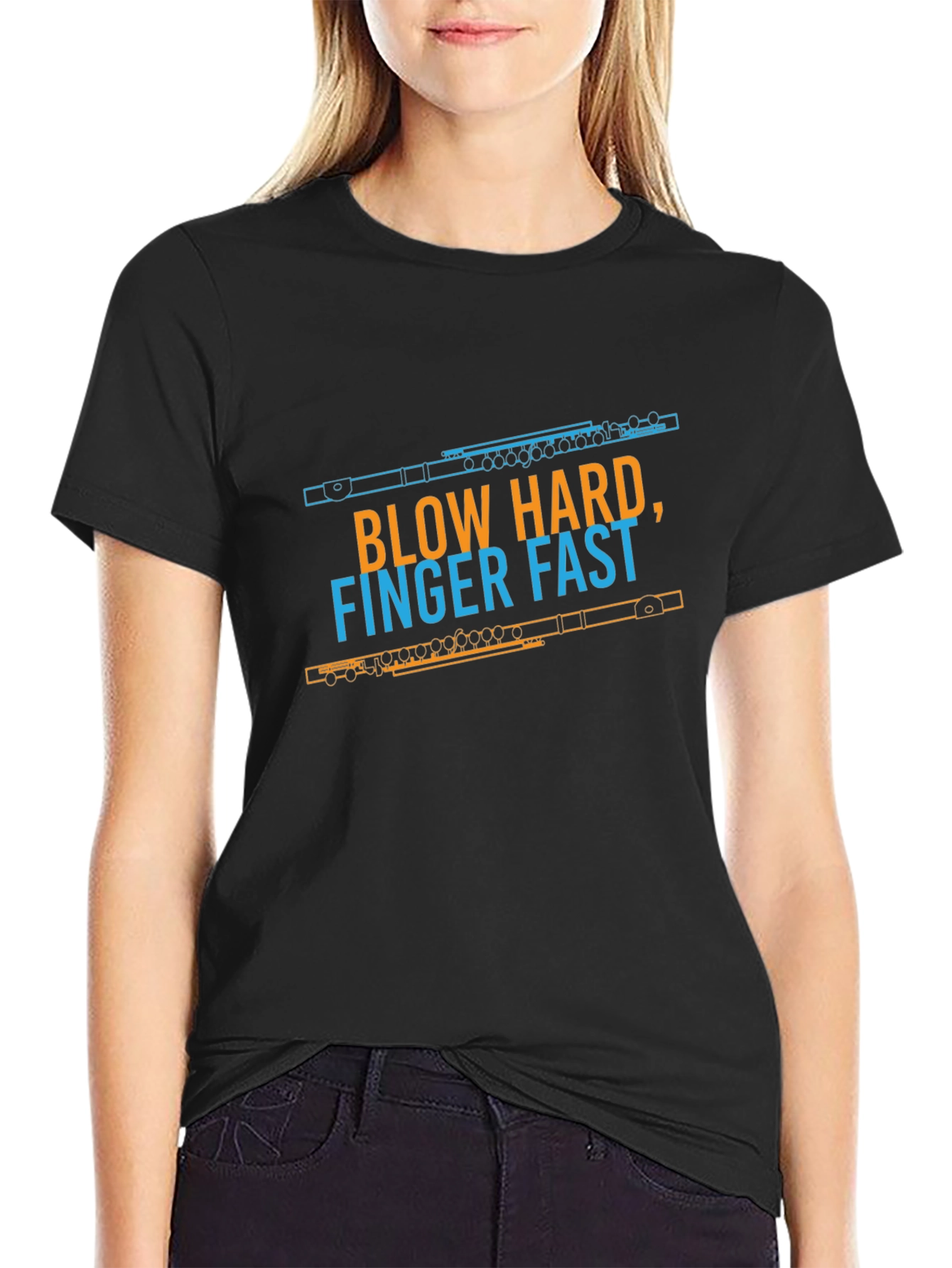 Funny Blow Hard Finger Fast Flute Player T-Shirt