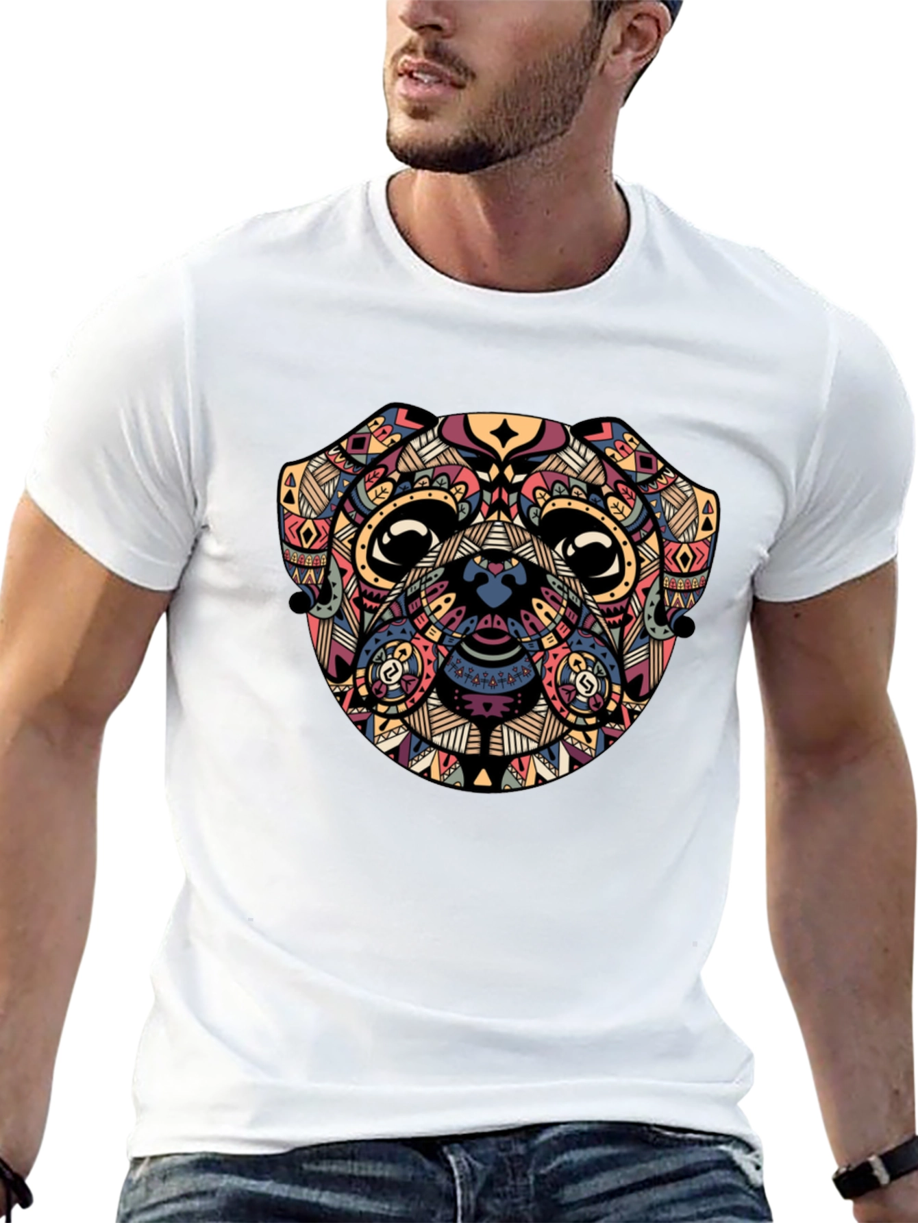 Geometric Pug Graphic Black T-Shirt