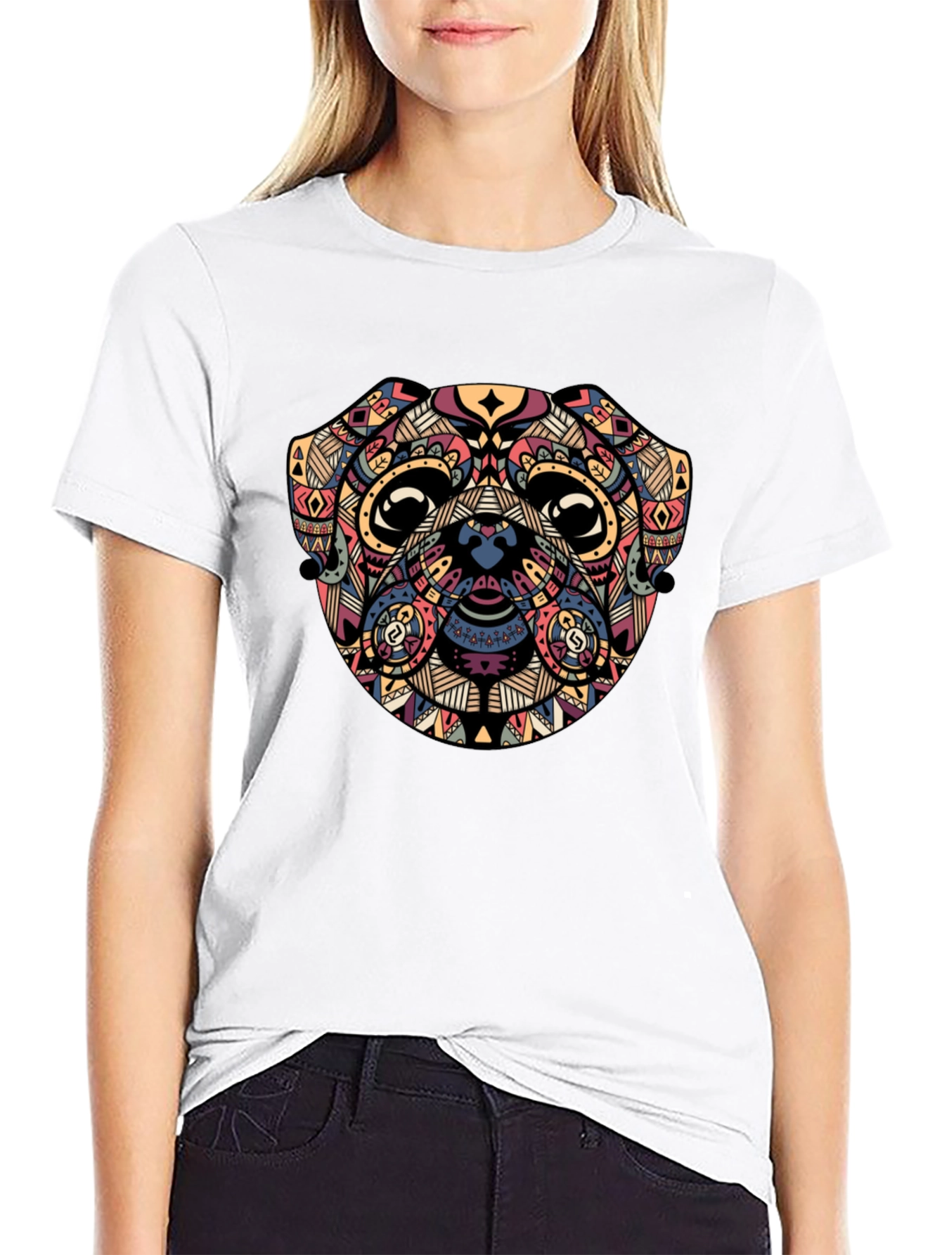 Geometric Pug Graphic Black T-Shirt
