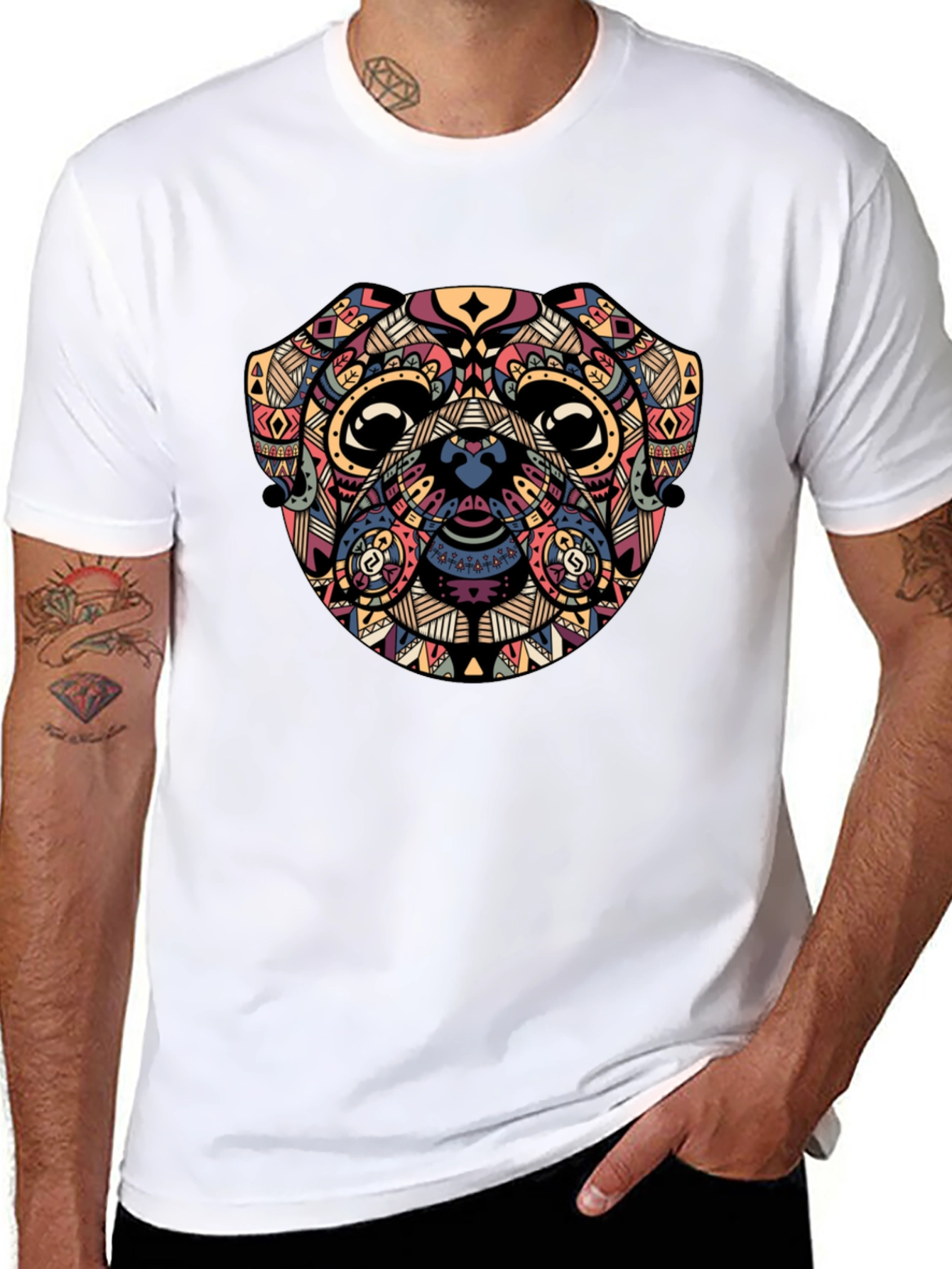 Geometric Pug Graphic Black T-Shirt