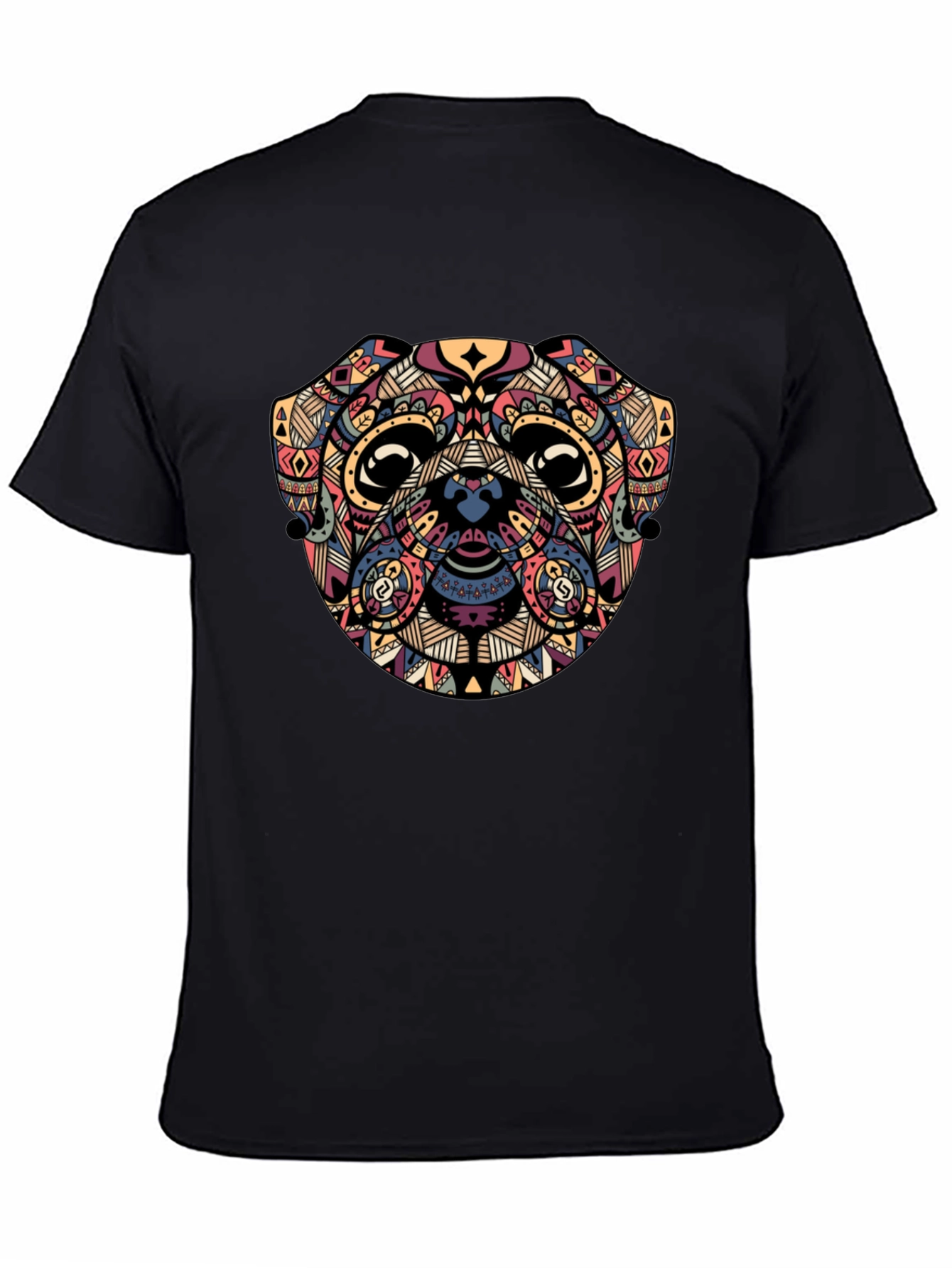 Geometric Pug Graphic Black T-Shirt