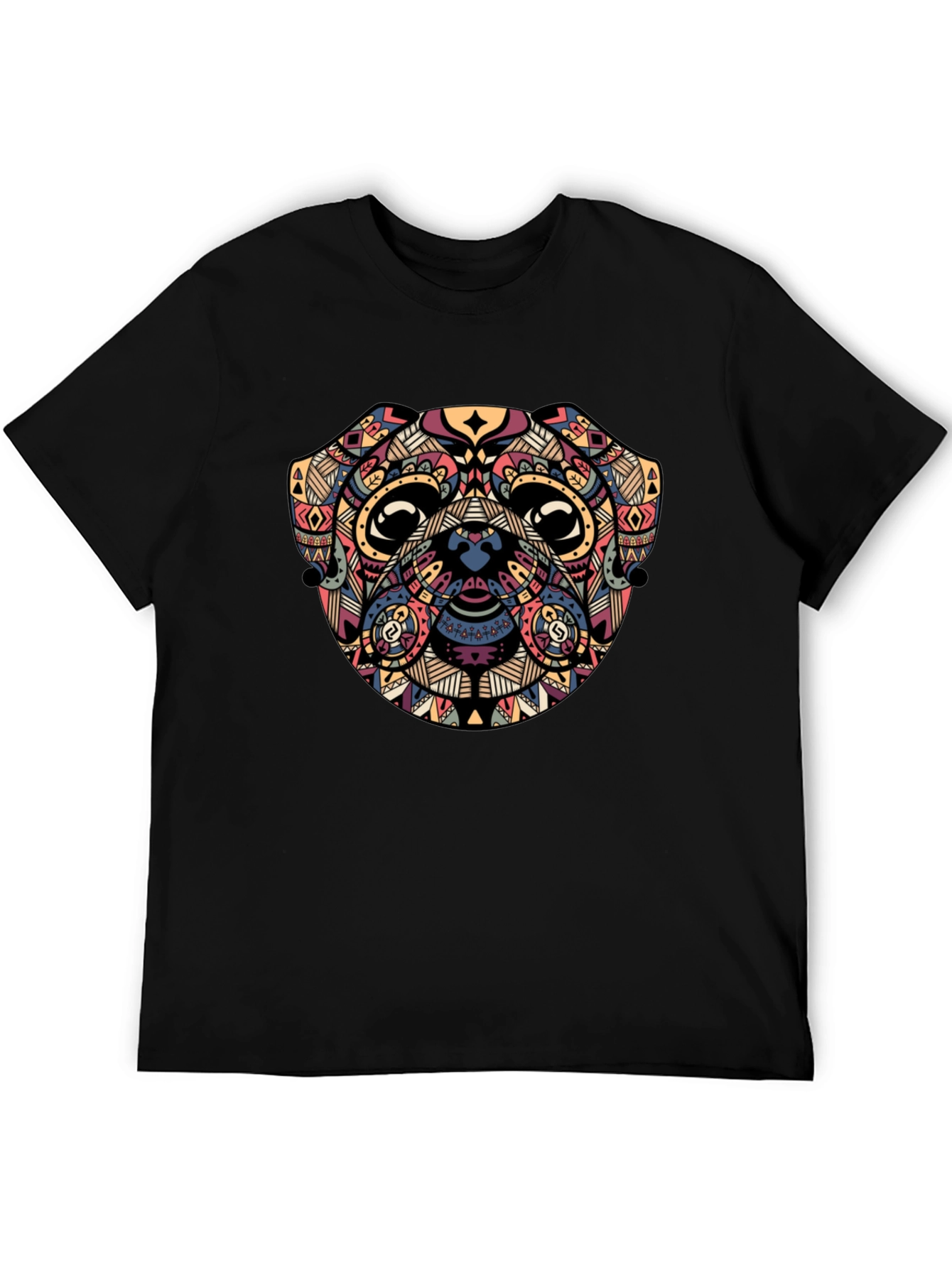 Geometric Pug Graphic Black T-Shirt